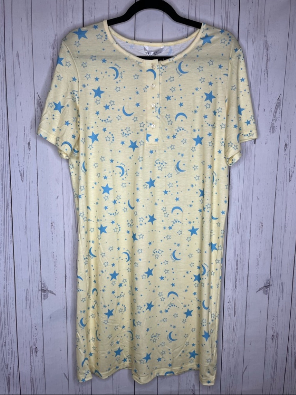Ekouaer Women’s Size Small Yellow Moon & Star Sleep Shirt Nightgown Short Sleeve